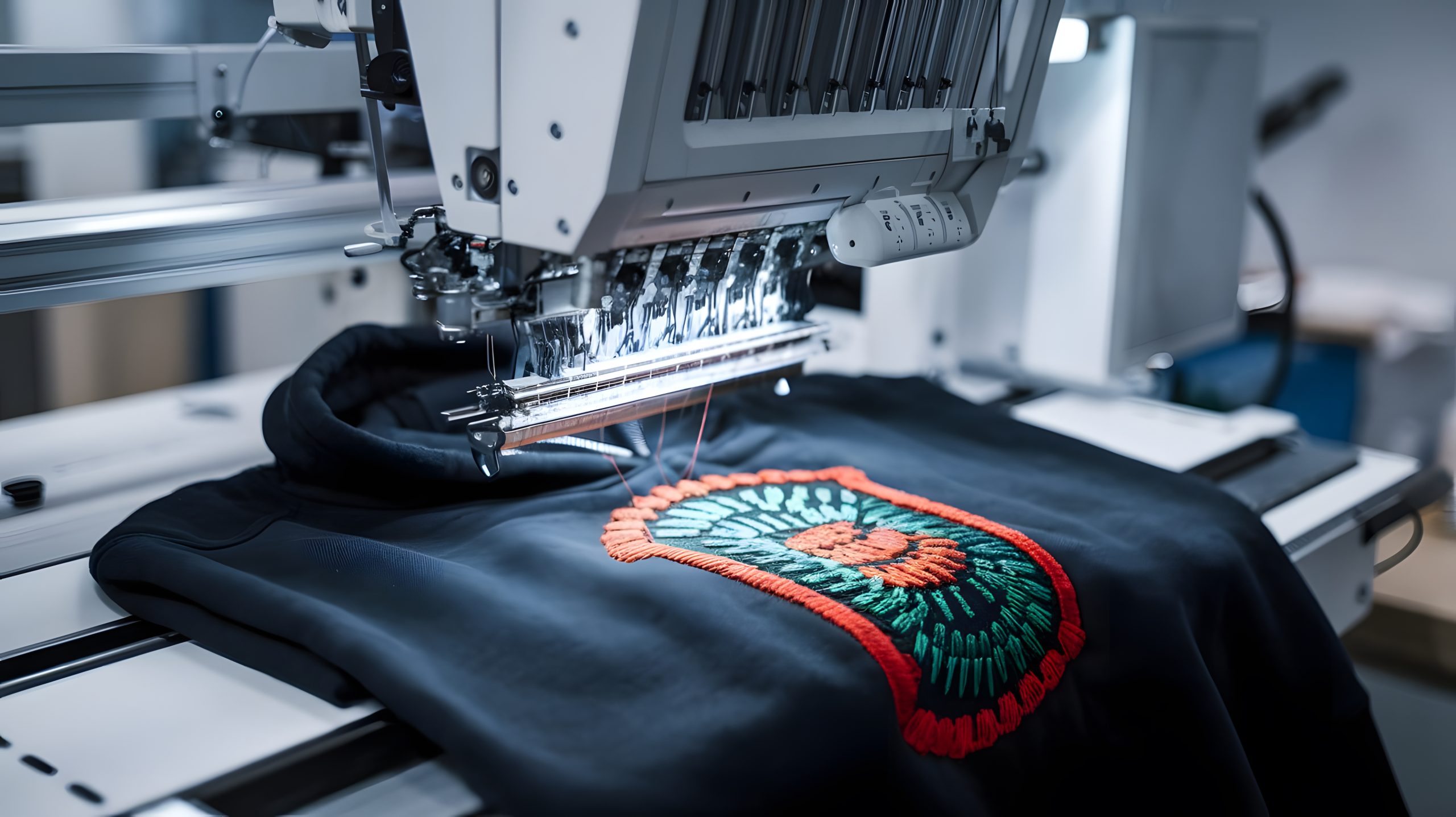 closeup embroidery machine ai generated